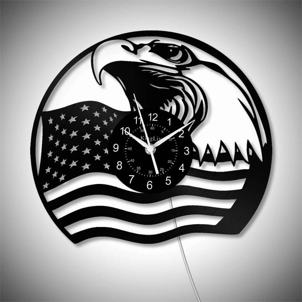 LED Vinyl Wall Clock | Eagle American Flag | 12'' | 0209WPB