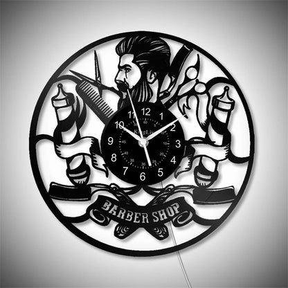 LED Vinyl Wall Clock | Barber Shop | 12'' | 0011WPB