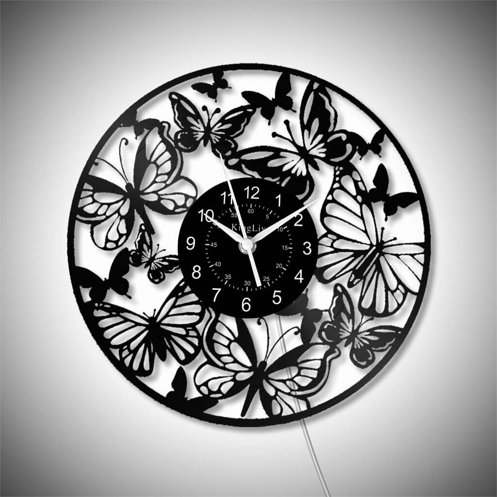 LED Vinyl Wall Clock | Butterfly | 12'' | 0176WPB