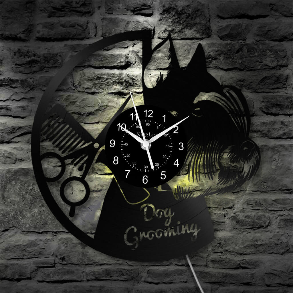 LED Vinyl Wall Clock | Dog Grooming | 12'' | 0177WPB
