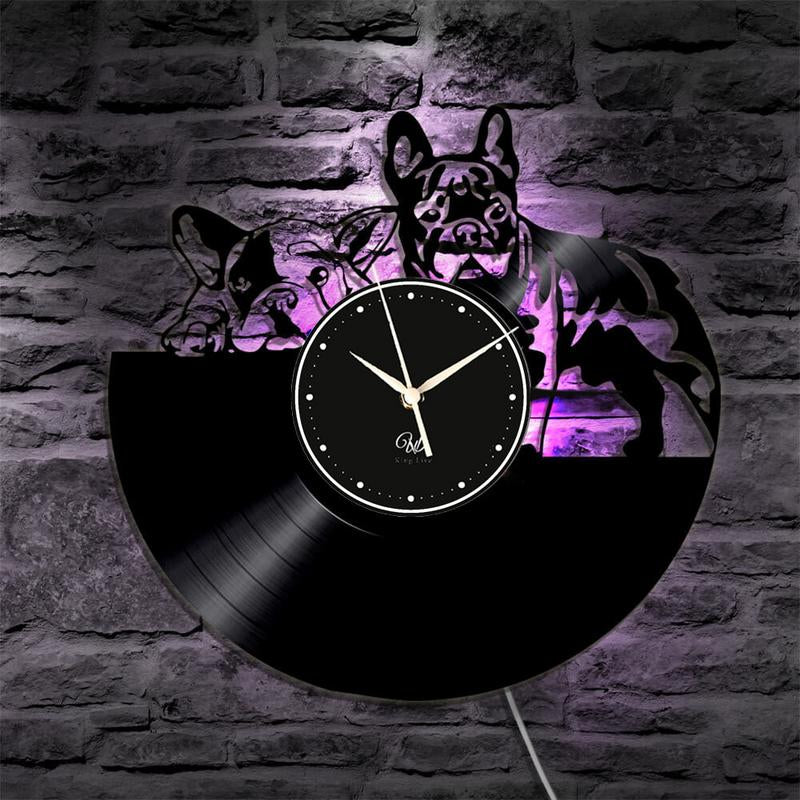 Dog LED Vinyl Wall Clock Record Clock Wall Decor Art Black