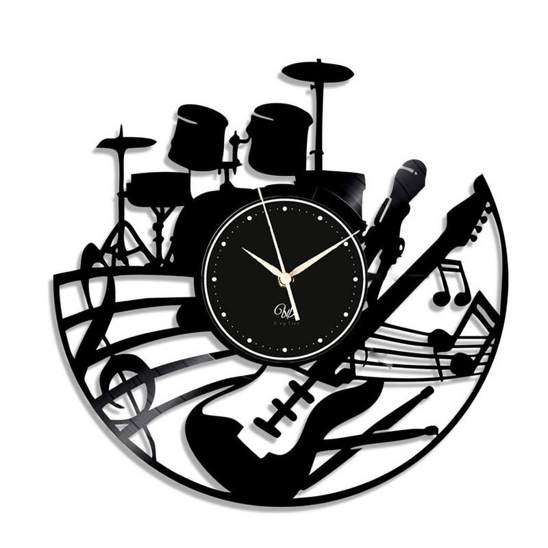 Drum Band Black Vinyl Record Wall Clock
