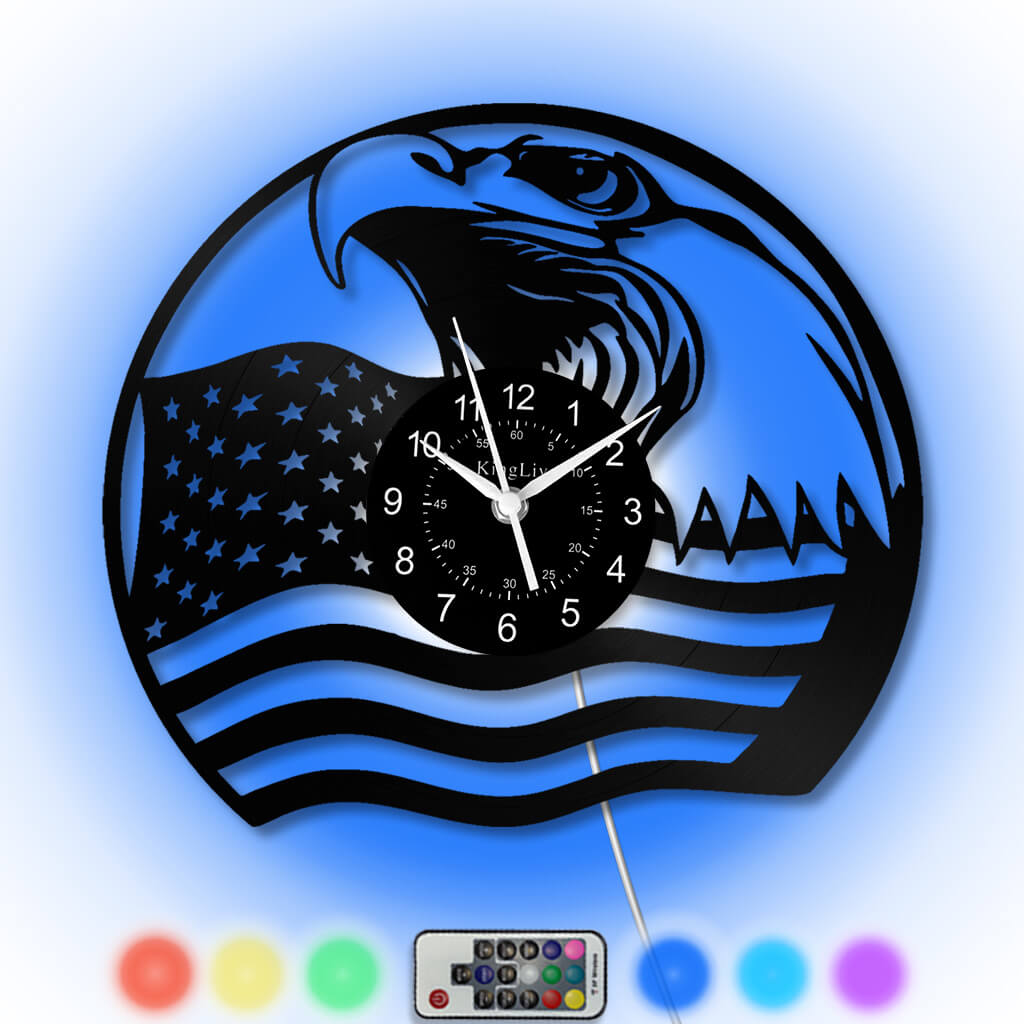 LED Vinyl Wall Clock | Eagle American Flag | 12'' | 0209WPB