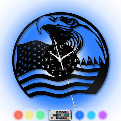 LED Vinyl Wall Clock | Eagle American Flag | 12'' | 0209WPB