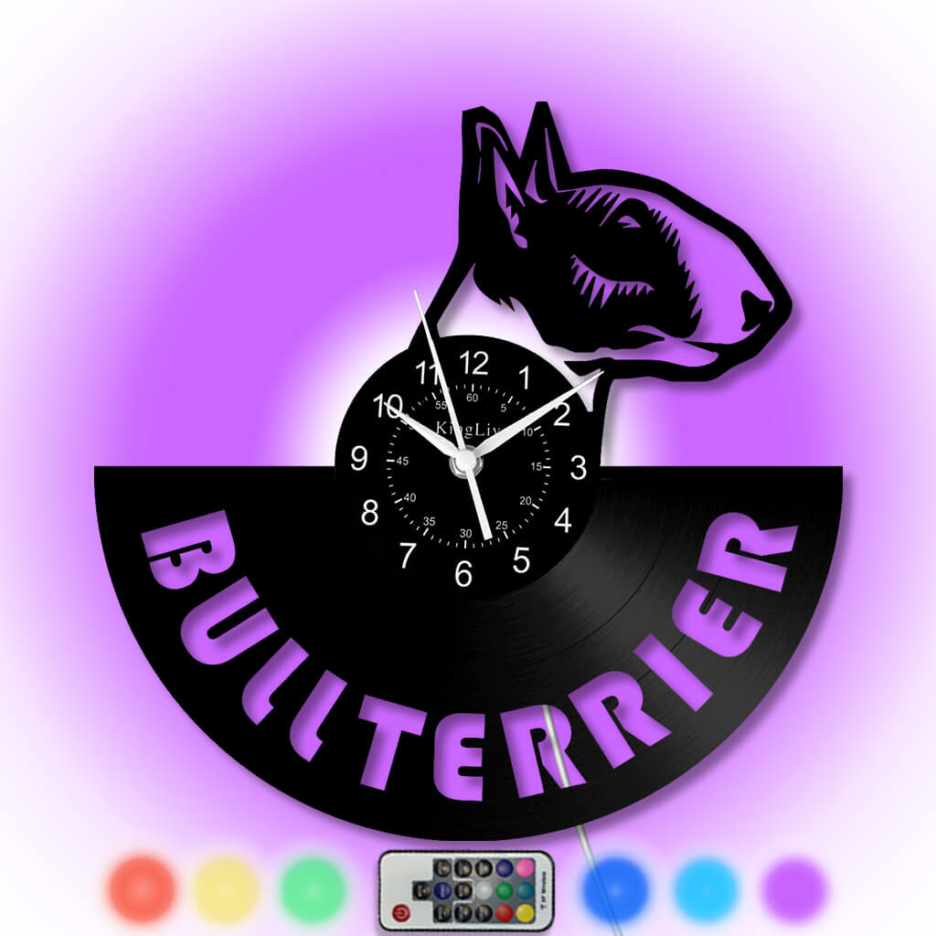 LED Vinyl Wall Clock | Bull Terrier Dog | 12'' | 0236WPB