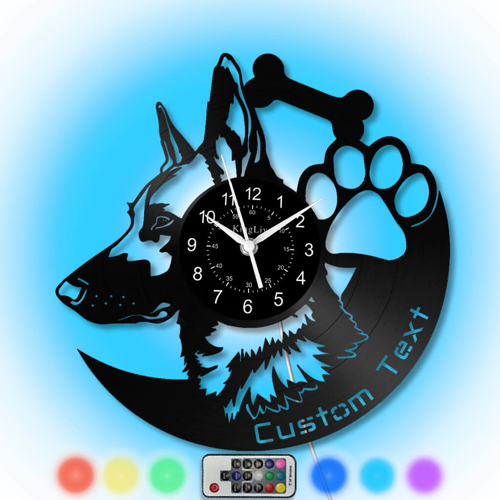 LED Vinyl Wall Clock | Custom German Shepherd Dog | 12'' | 0256WPB