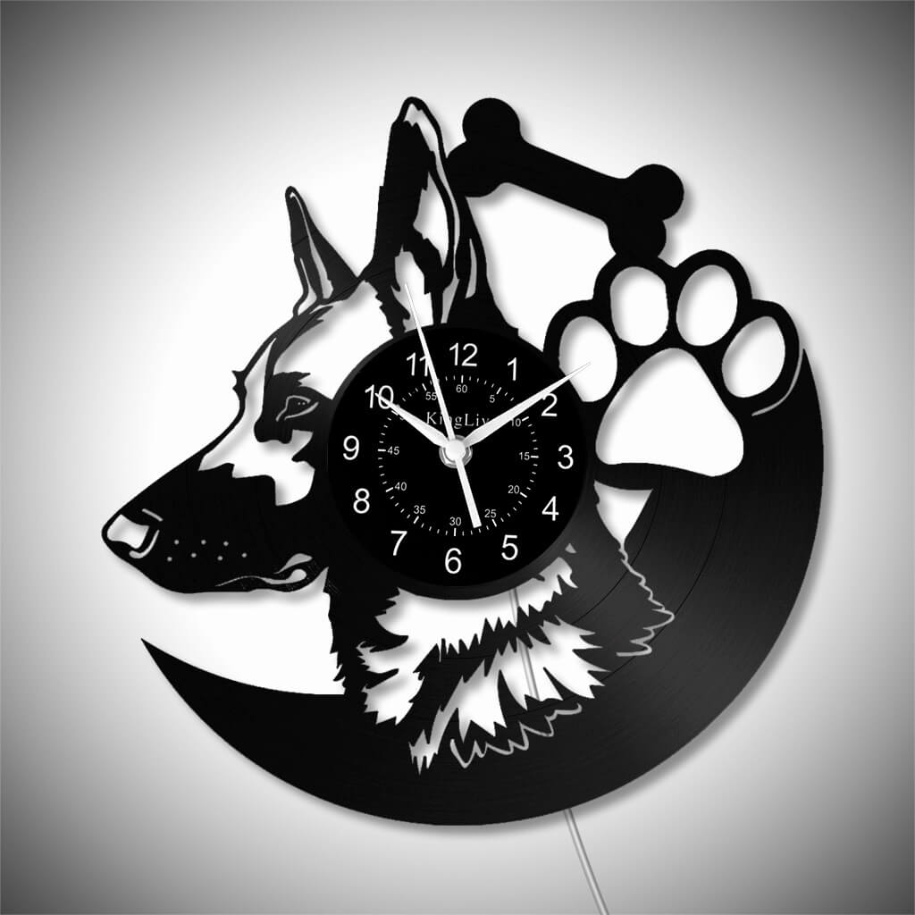 LED Vinyl Wall Clock | Custom German Shepherd Dog | 12'' | 0256WPB