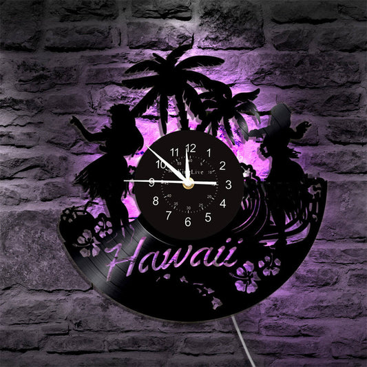 Hawaii Girl Beach Led Vinyl Record Wall Clock