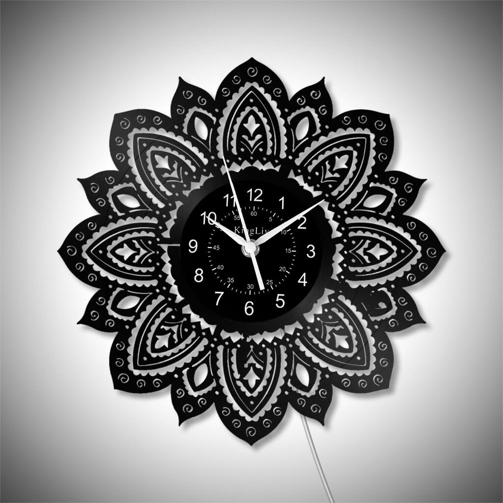 LED Vinyl Wall Clock | Lotus Flower Mandala Ornament | 12''