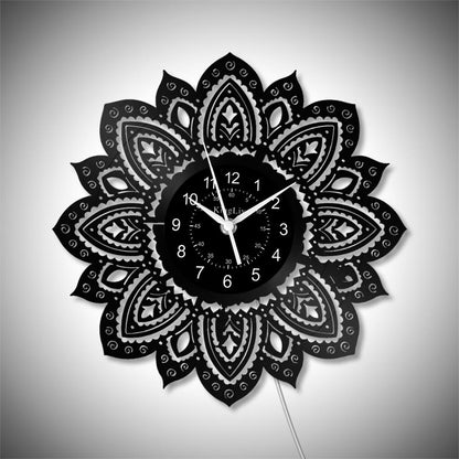 LED Vinyl Wall Clock | Lotus Flower Mandala Ornament | 12''