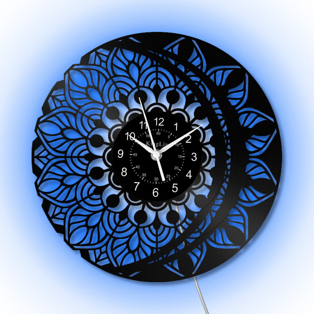 LED Vinyl Wall Clock | Lotus Flower Mandala Ornament | 12''