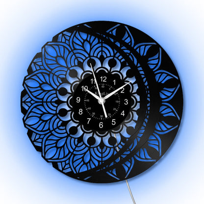 LED Vinyl Wall Clock | Lotus Flower Mandala Ornament | 12''