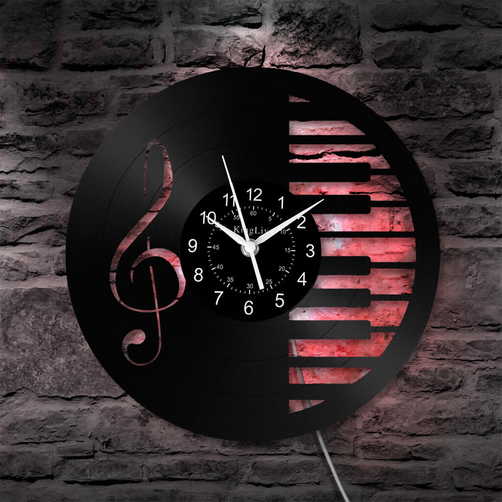 LED Vinyl Wall Clock | Piano Music Note | 12''