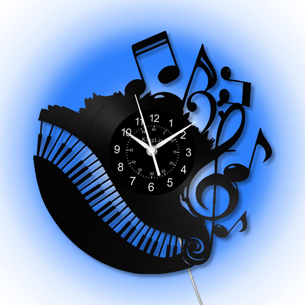 LED Vinyl Wall Clock | Piano Music Note | 12''