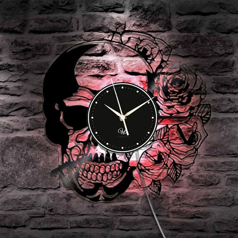 Skeleton LED Vinyl Wall Clock Record Clock Wall Decor Art Black