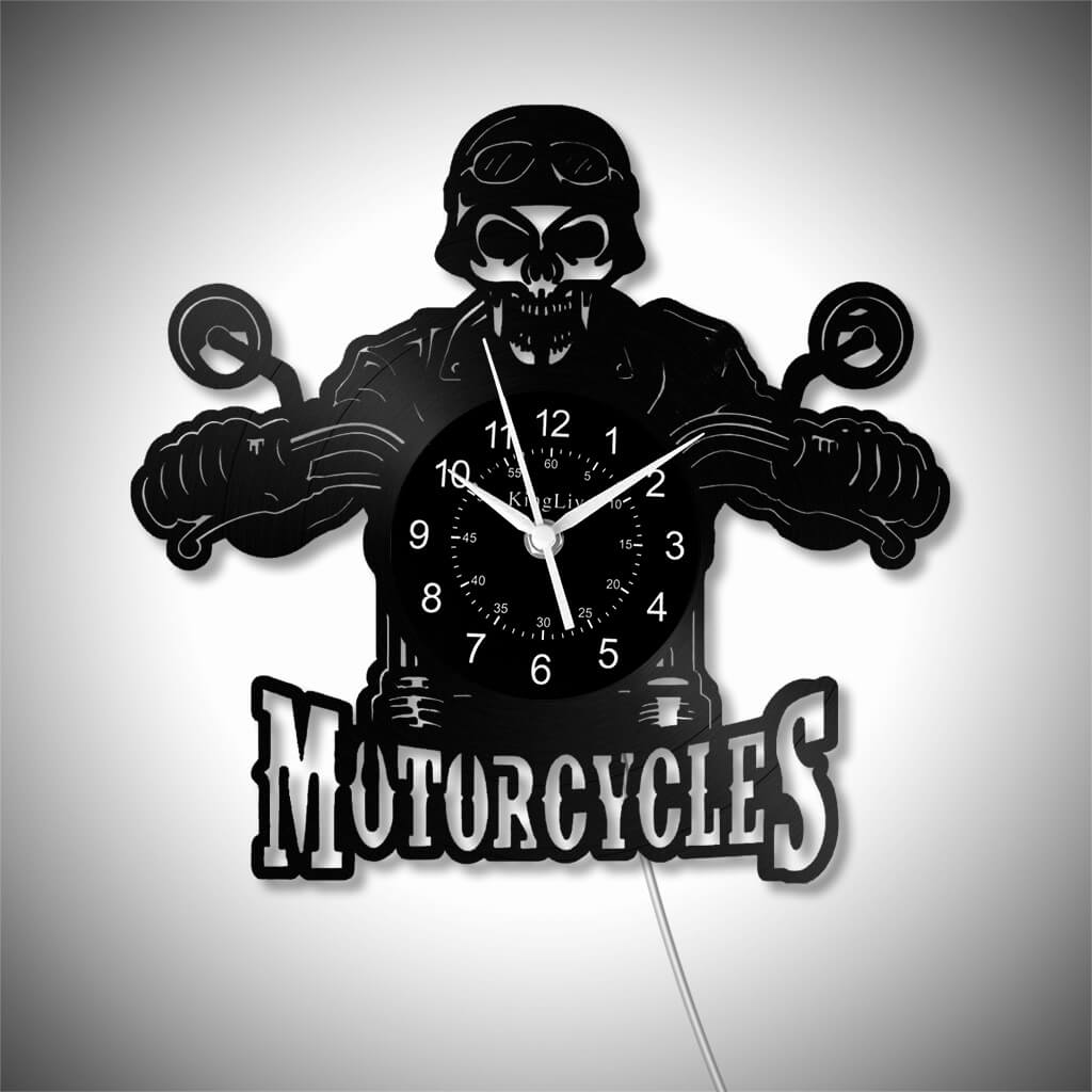 LED Vinyl Wall Clock | Motorcycle Skull | 0110WPB