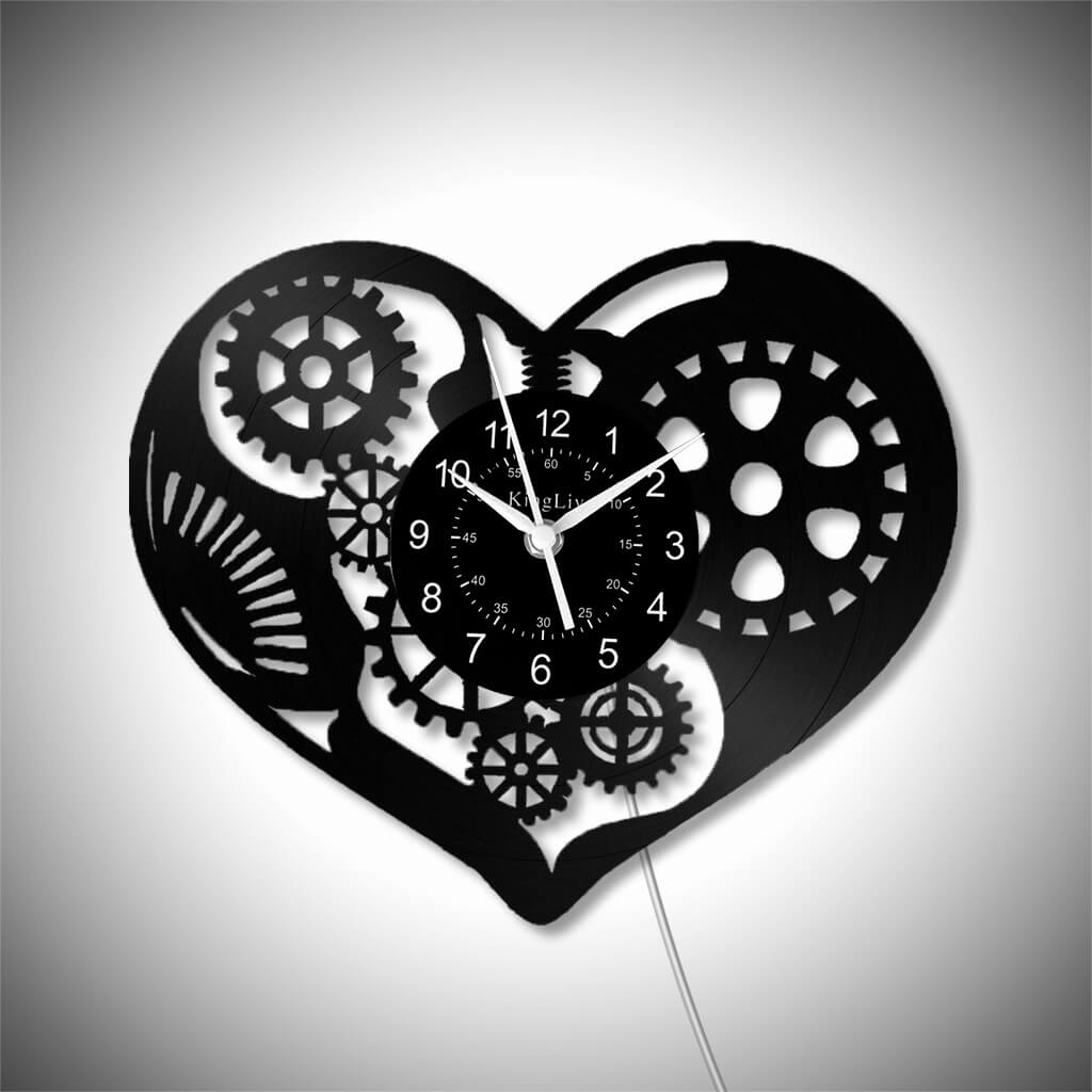 LED Vinyl Wall Clock | Steampunk Heart | 12'' | 0148WPB