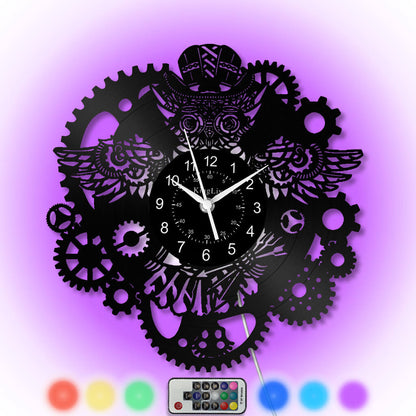 LED Vinyl Wall Clock | Steampunk Owl | 12'' | 0149WPB
