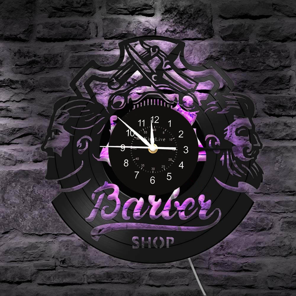 Barber Shop Led Vinyl Record Wall Clock