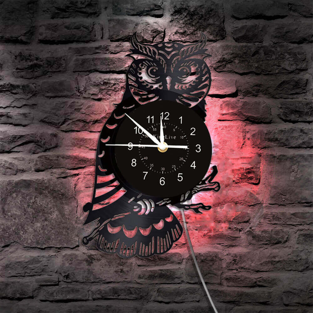 LED Owl Vinyl Record Wall Clock
