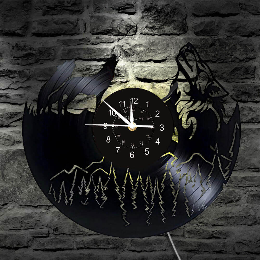 LED Wolf Vinyl Record Wall Clock