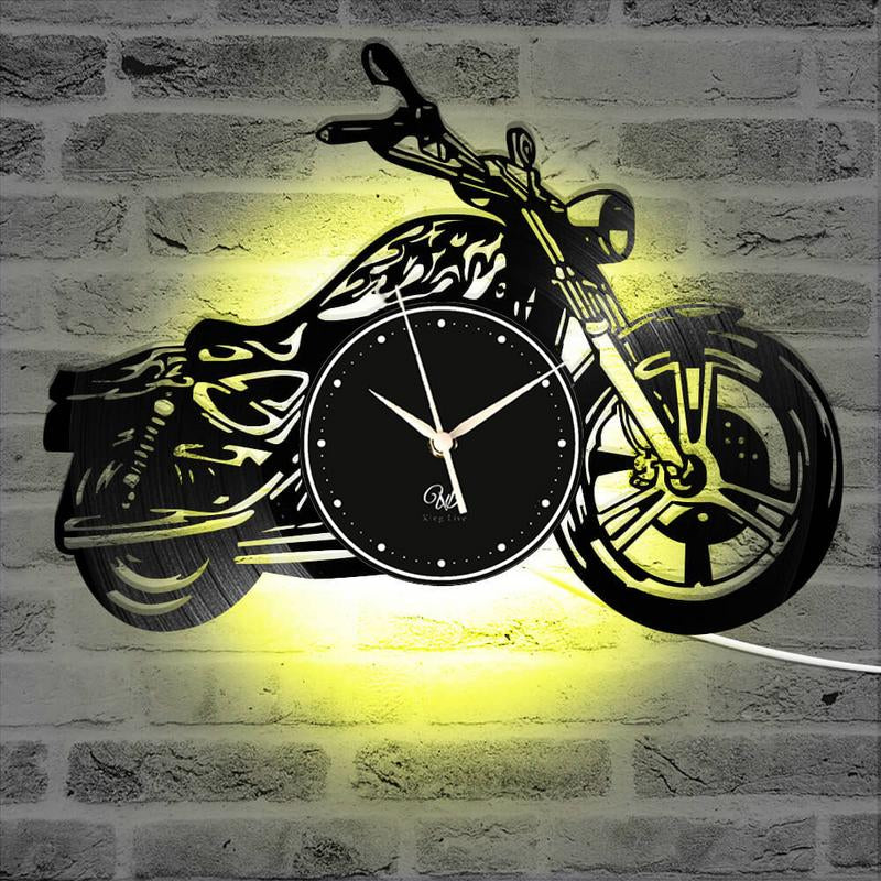 Motorcycle LED Vinyl Wall Clock Record Clock Wall Decor Art Black
