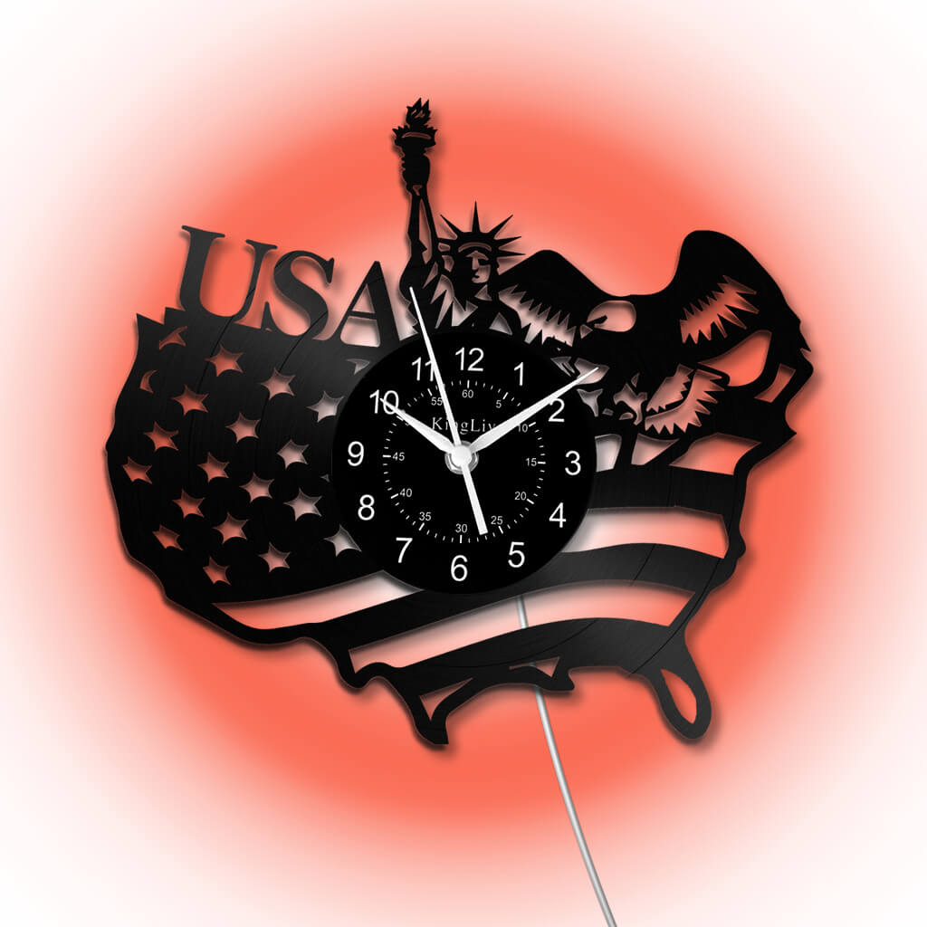 LED Vinyl Wall Clock | American Flag Statue of Liberty | 12'' | 0231WPB