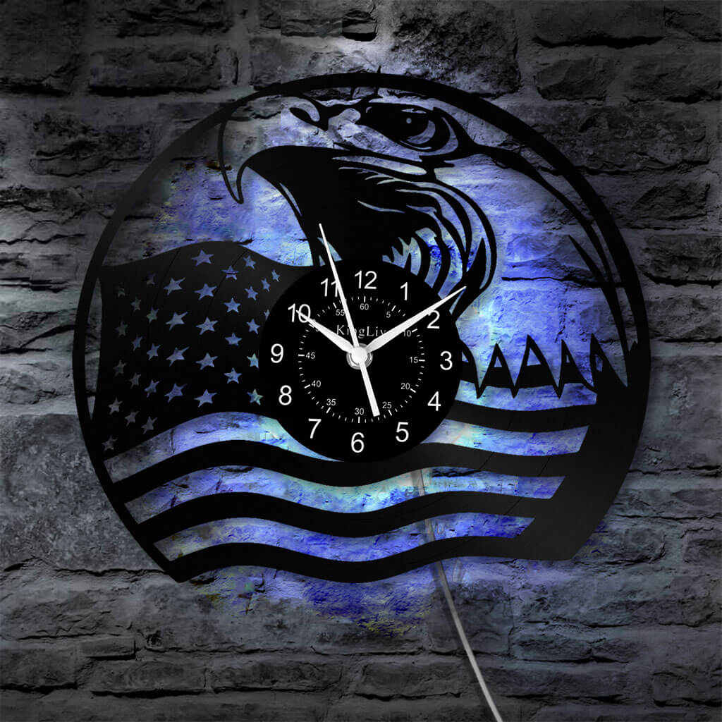 LED Vinyl Wall Clock | Eagle American Flag | 12'' | 0209WPB