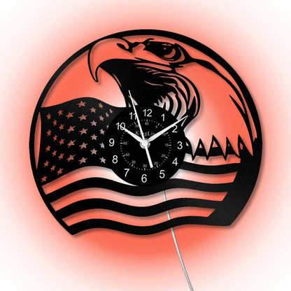 LED Vinyl Wall Clock | Eagle American Flag | 12'' | 0209WPB