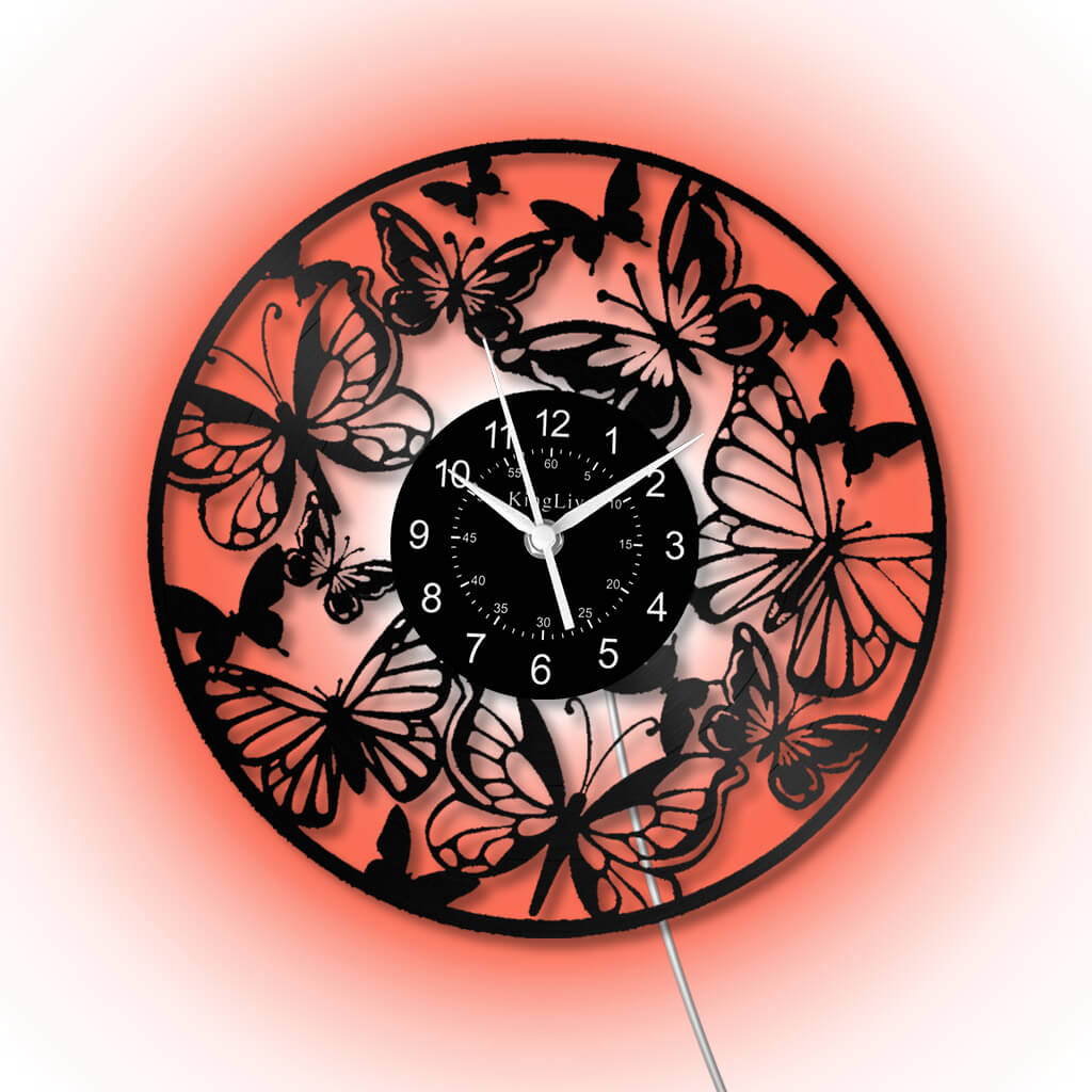 LED Vinyl Wall Clock | Butterfly | 12'' | 0176WPB