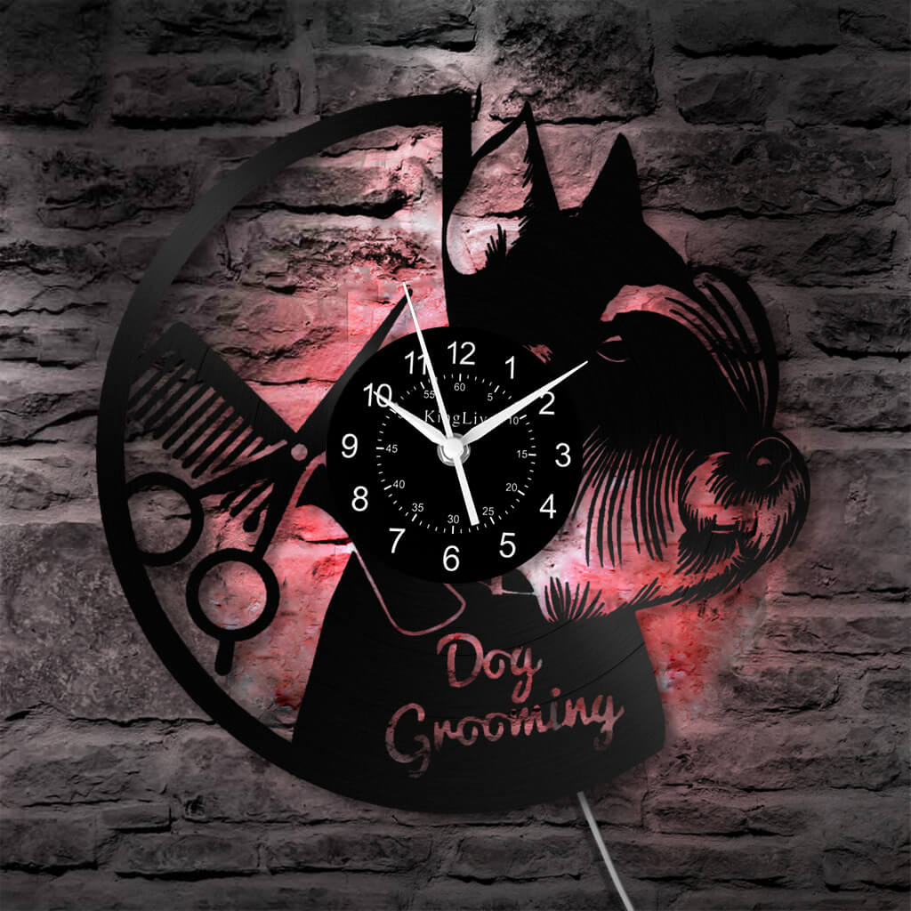 LED Vinyl Wall Clock | Dog Grooming | 12'' | 0177WPB