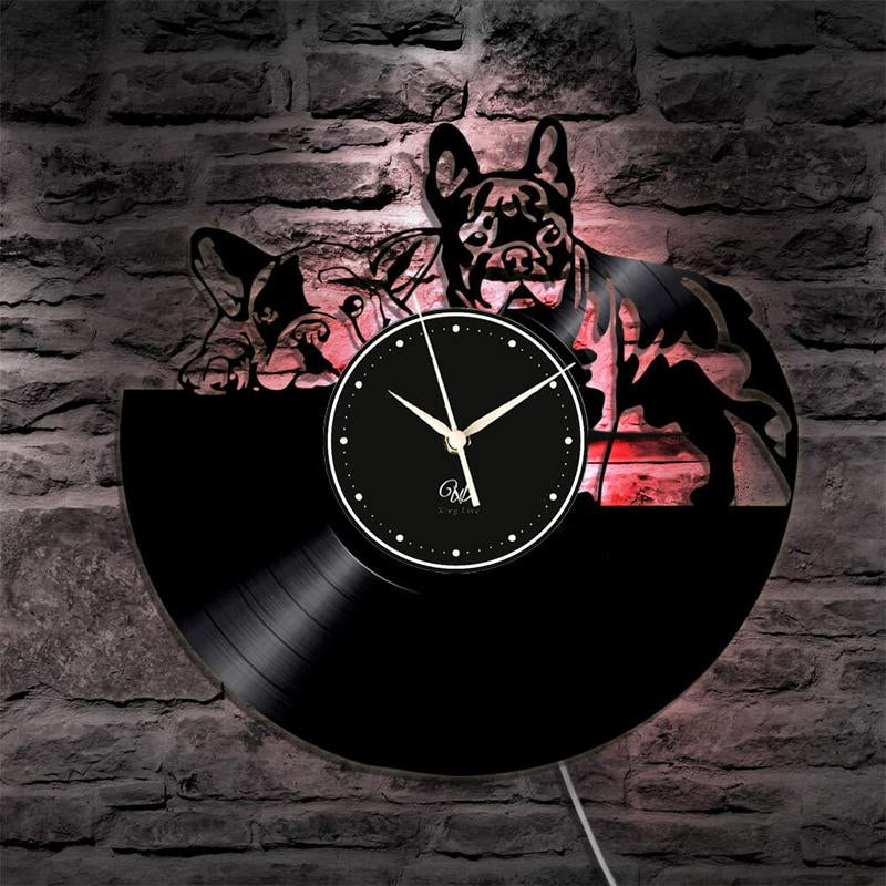 Dog LED Vinyl Wall Clock Record Clock Wall Decor Art Black