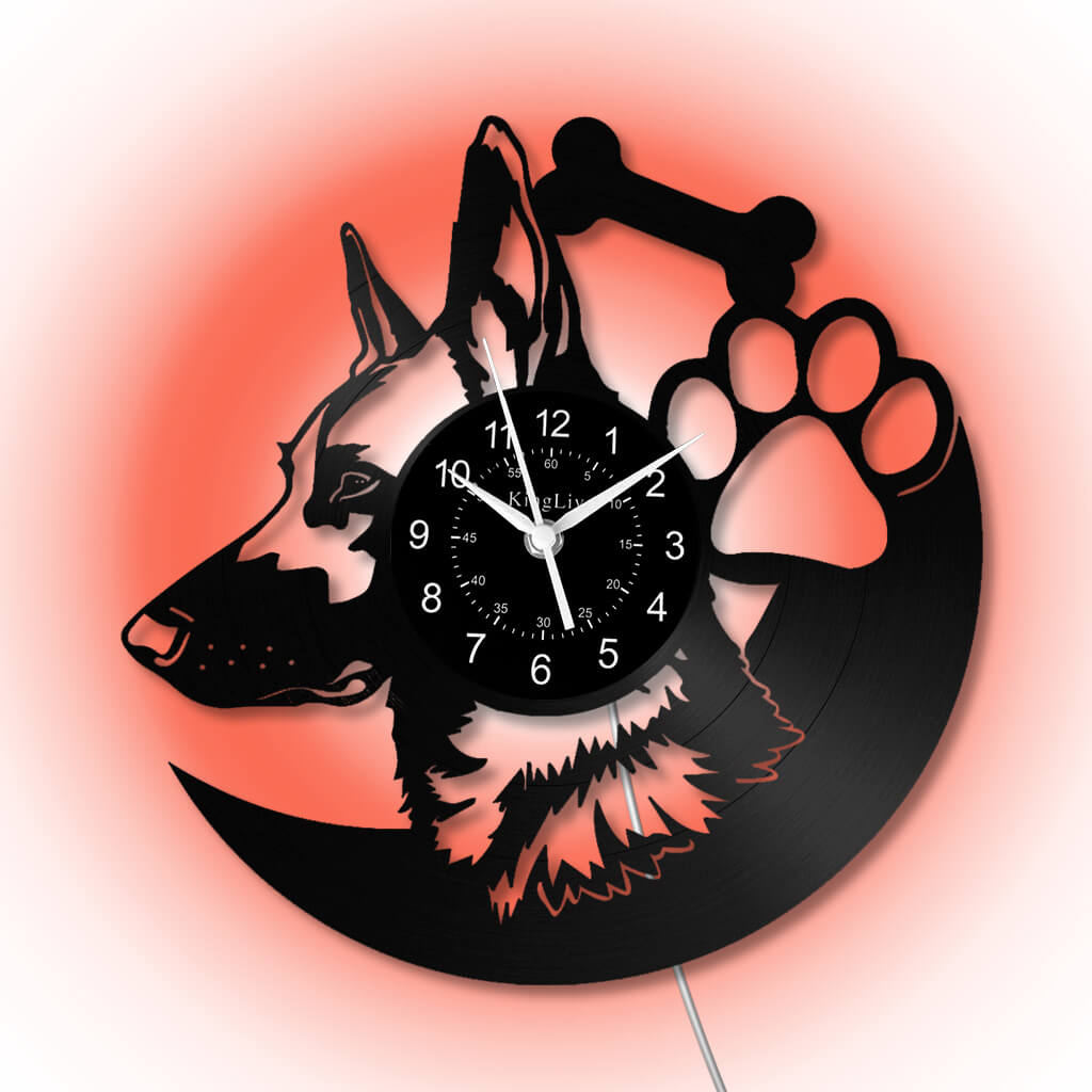 LED Vinyl Wall Clock | Custom German Shepherd Dog | 12'' | 0256WPB