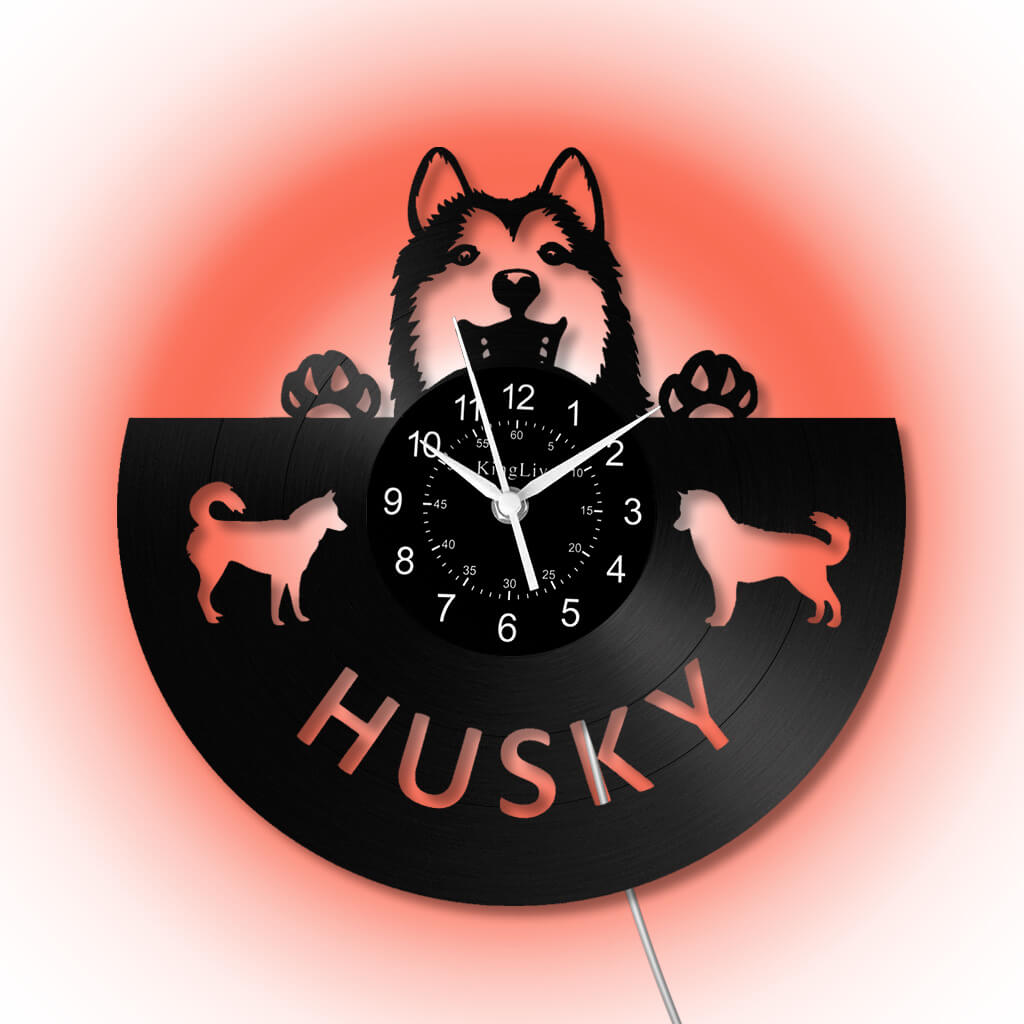 LED Vinyl Wall Clock | Husky Dog | 12'' | 0242WPB