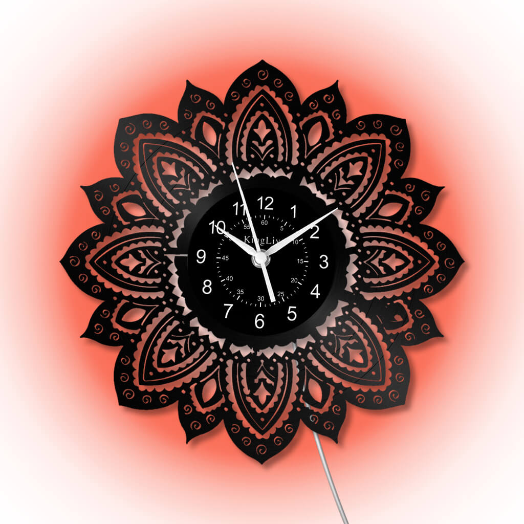LED Vinyl Wall Clock | Lotus Flower Mandala Ornament | 12''