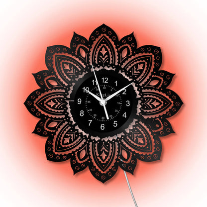 LED Vinyl Wall Clock | Lotus Flower Mandala Ornament | 12''