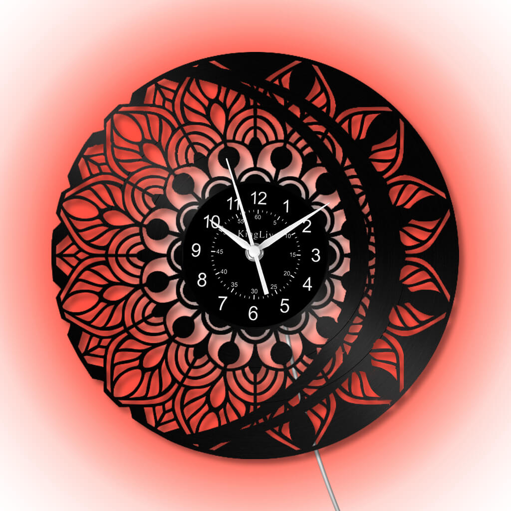 LED Vinyl Wall Clock | Lotus Flower Mandala Ornament | 12''