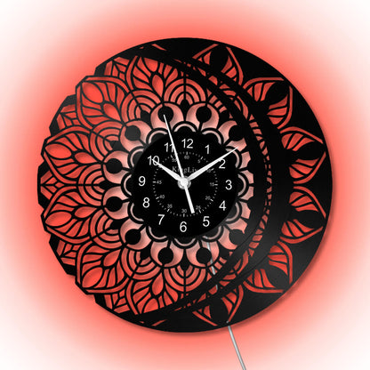 LED Vinyl Wall Clock | Lotus Flower Mandala Ornament | 12''
