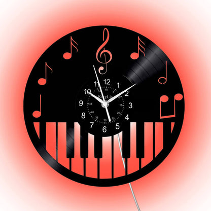 LED Vinyl Wall Clock | Piano Music Note | 12''