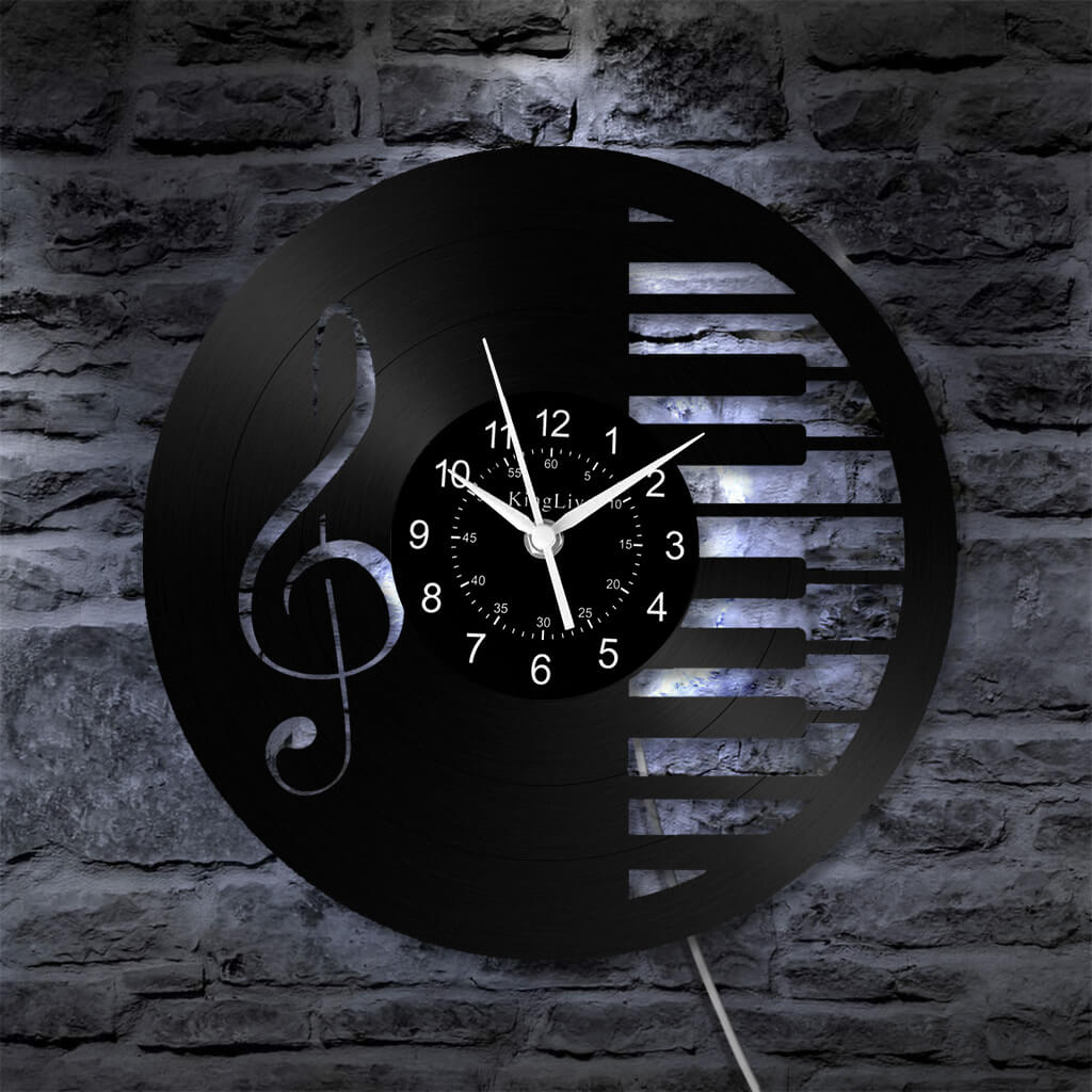 LED Vinyl Wall Clock | Piano Music Note | 12''