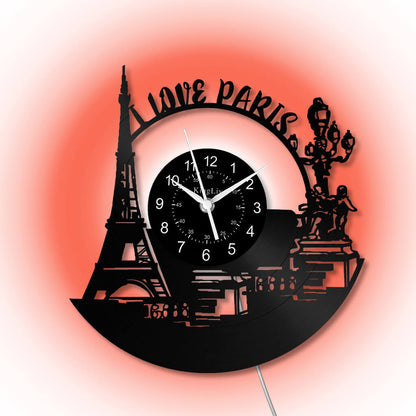 LED Vinyl Wall Clock | Paris Eiffel Tower | 12'' | 0271WPB