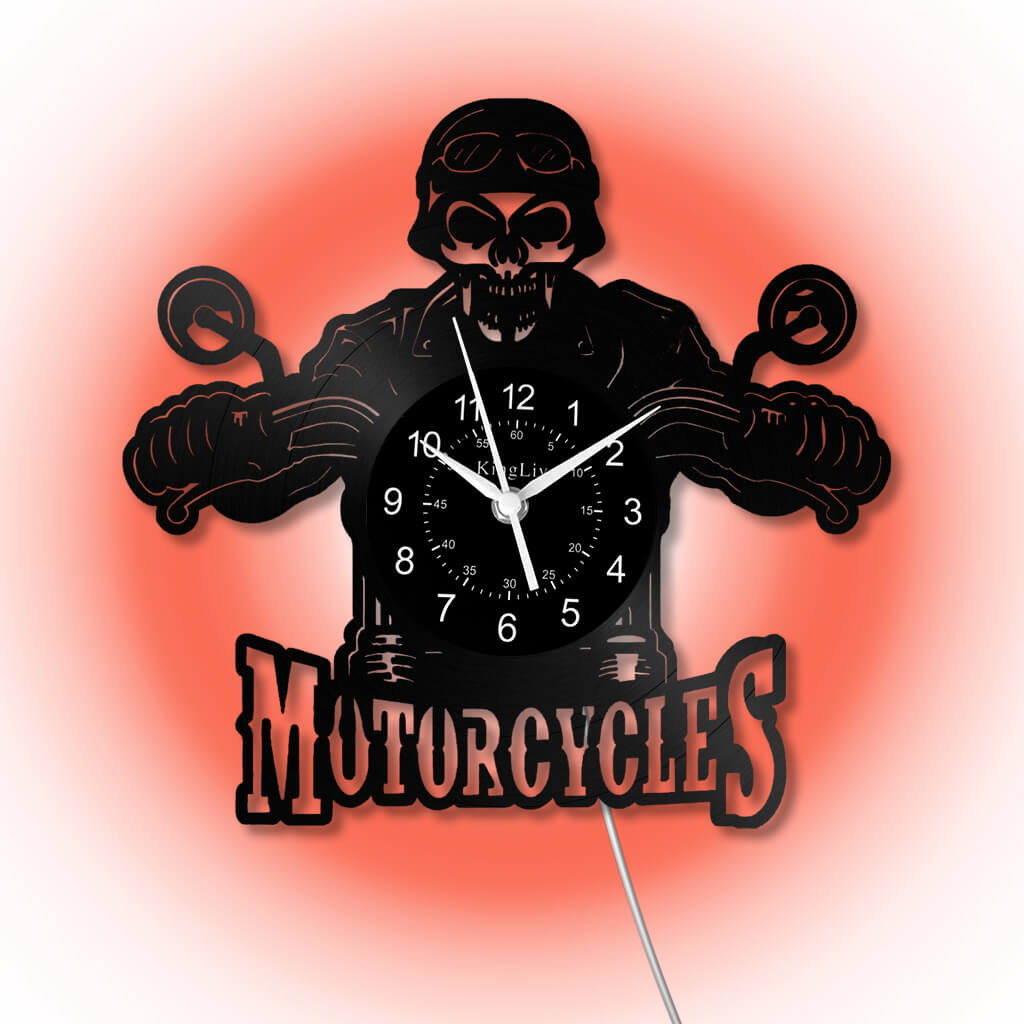 LED Vinyl Wall Clock | Motorcycle Skull | 0110WPB