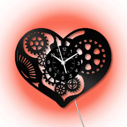 LED Vinyl Wall Clock | Steampunk Heart | 12'' | 0148WPB