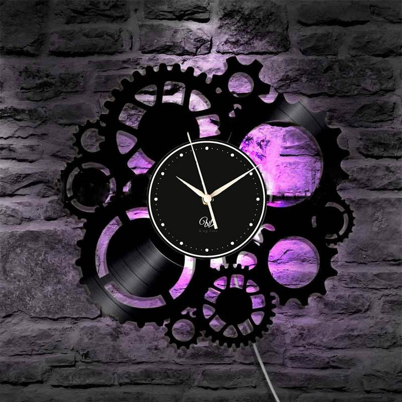 Steampunk LED Vinyl Wall Clock Record Clock Wall Decor Art Black