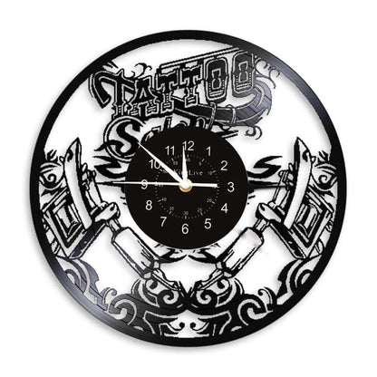 Tattoo Studio Black Vinyl Record Wall Clock