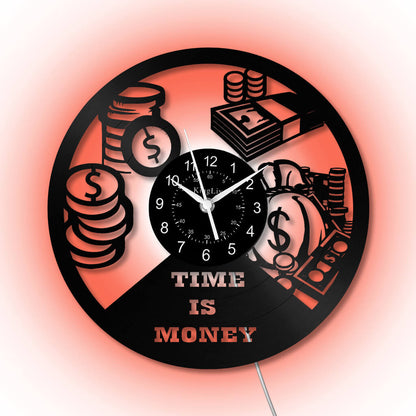 LED Vinyl Wall Clock | Time is Money | 12'' | 0270WPB