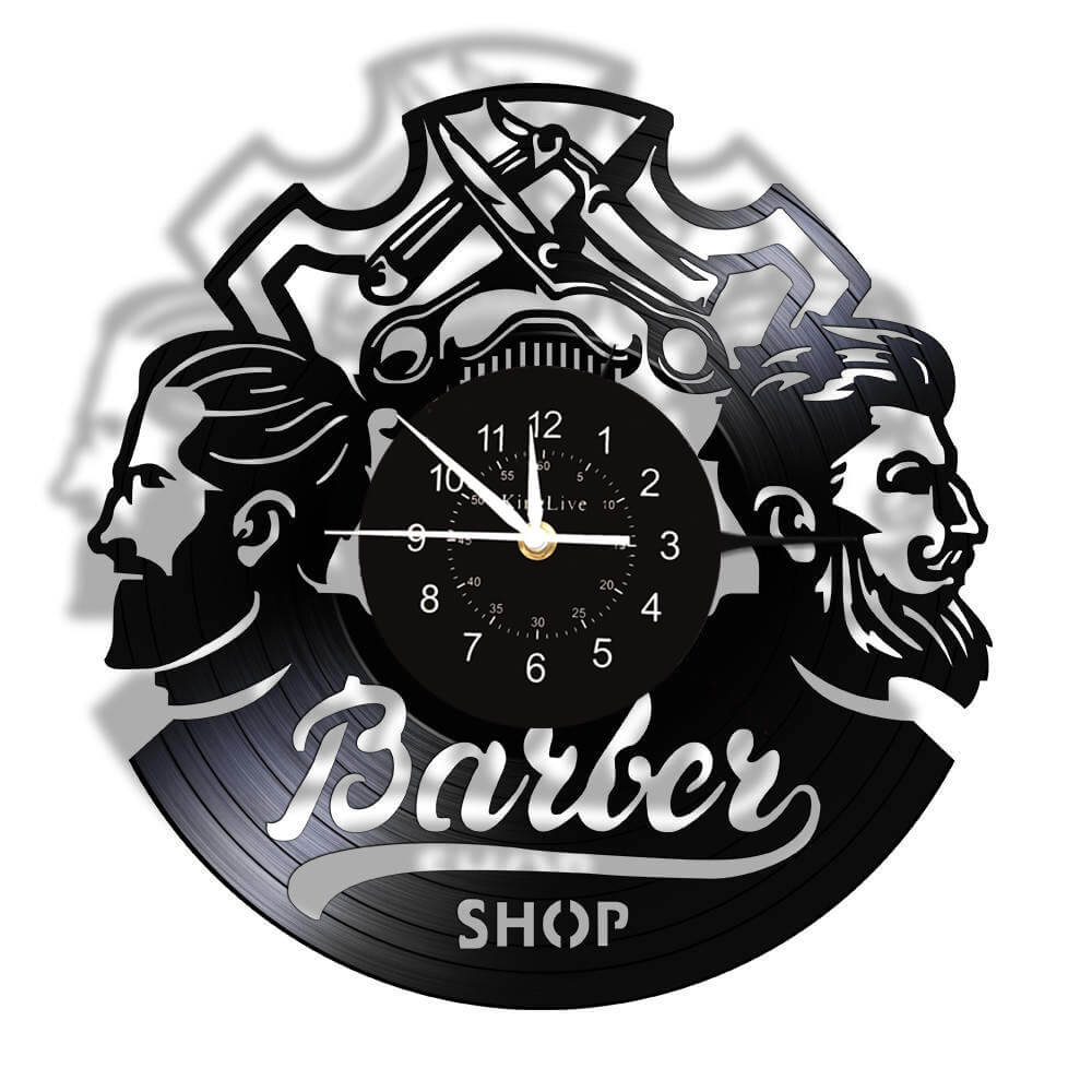 Barber Shop Black Vinyl Record Wall Clock