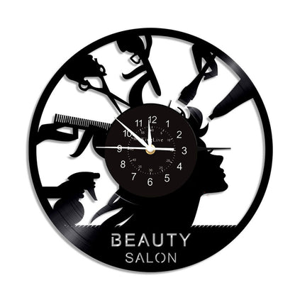Beauty Salon Barber Shop Black Vinyl Record  Wall Clock