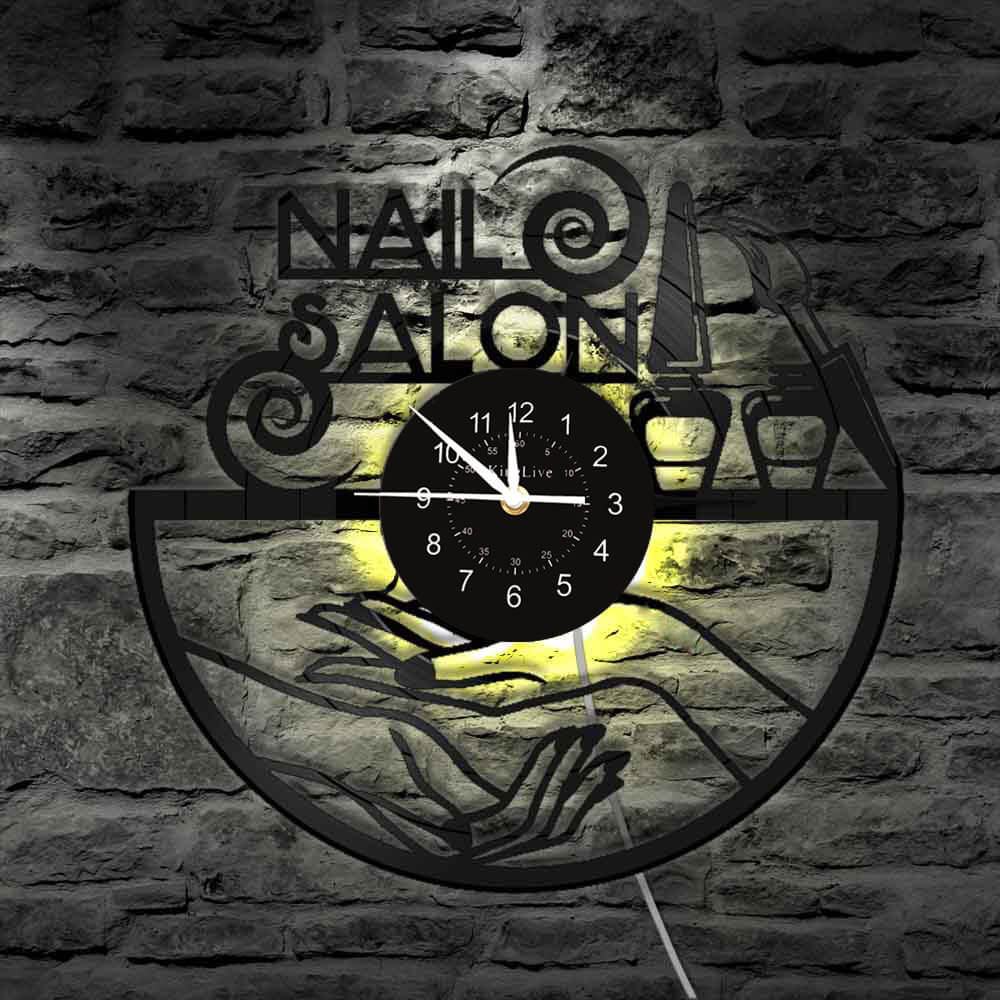 Nail Salon Led Vinyl Record Wall Clock