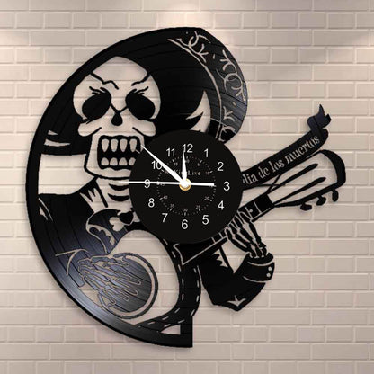 Skull Guitar Led Vinyl Record Wall Clock